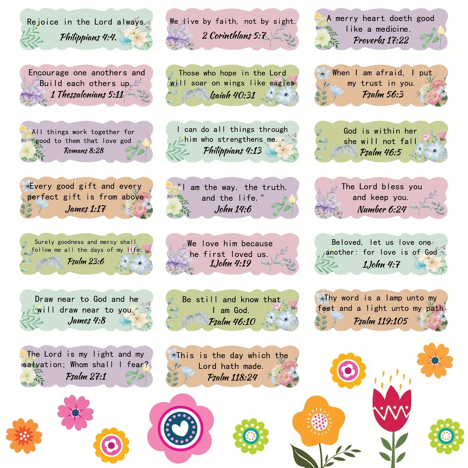 200pcs Inspirational Stickers Colorful Flowers Verse Stickers Planner Religious Stickers Vase Laptop Screen Labels.