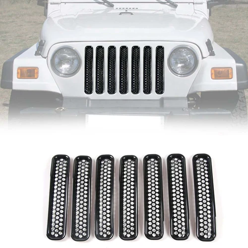 Kit de insertos de rejilla delantera de panal para Jeep Wrangler TJ y Unlimited - (7 piezas), 1997-2006