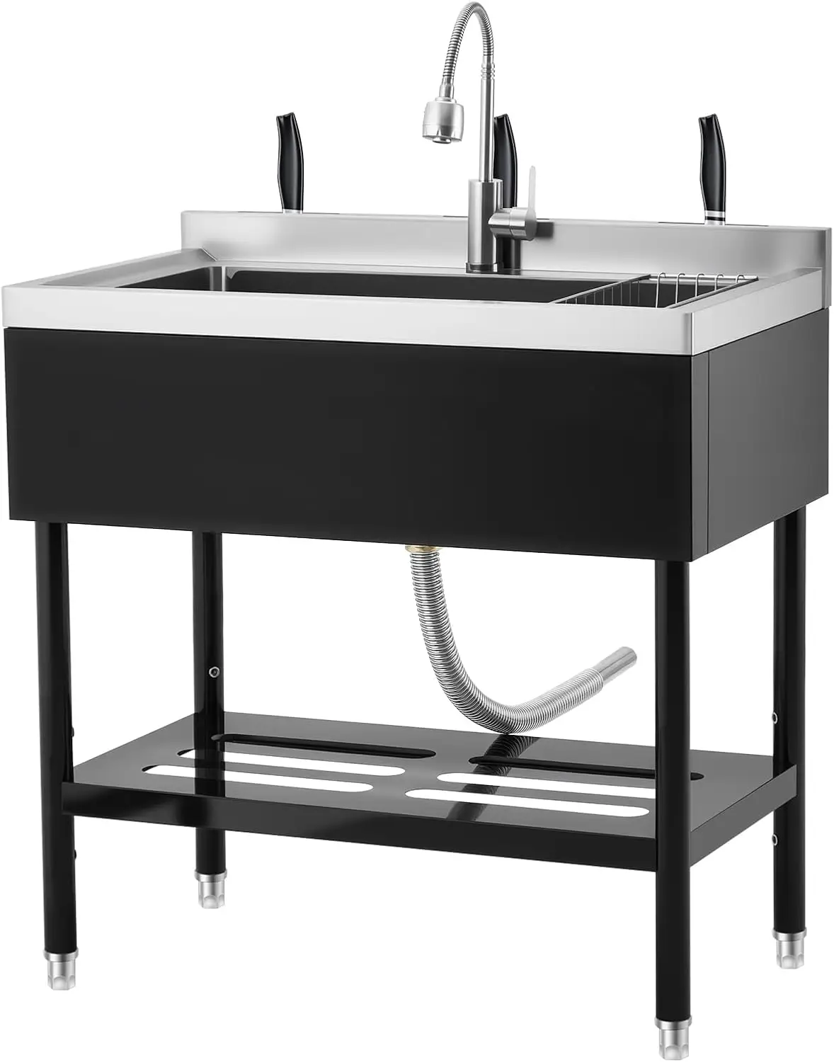 Freestanding Utility Sink With Faucet Drain Kit Shelf Basket For Garage Kitchen Laundry Outdoor Commercial Use