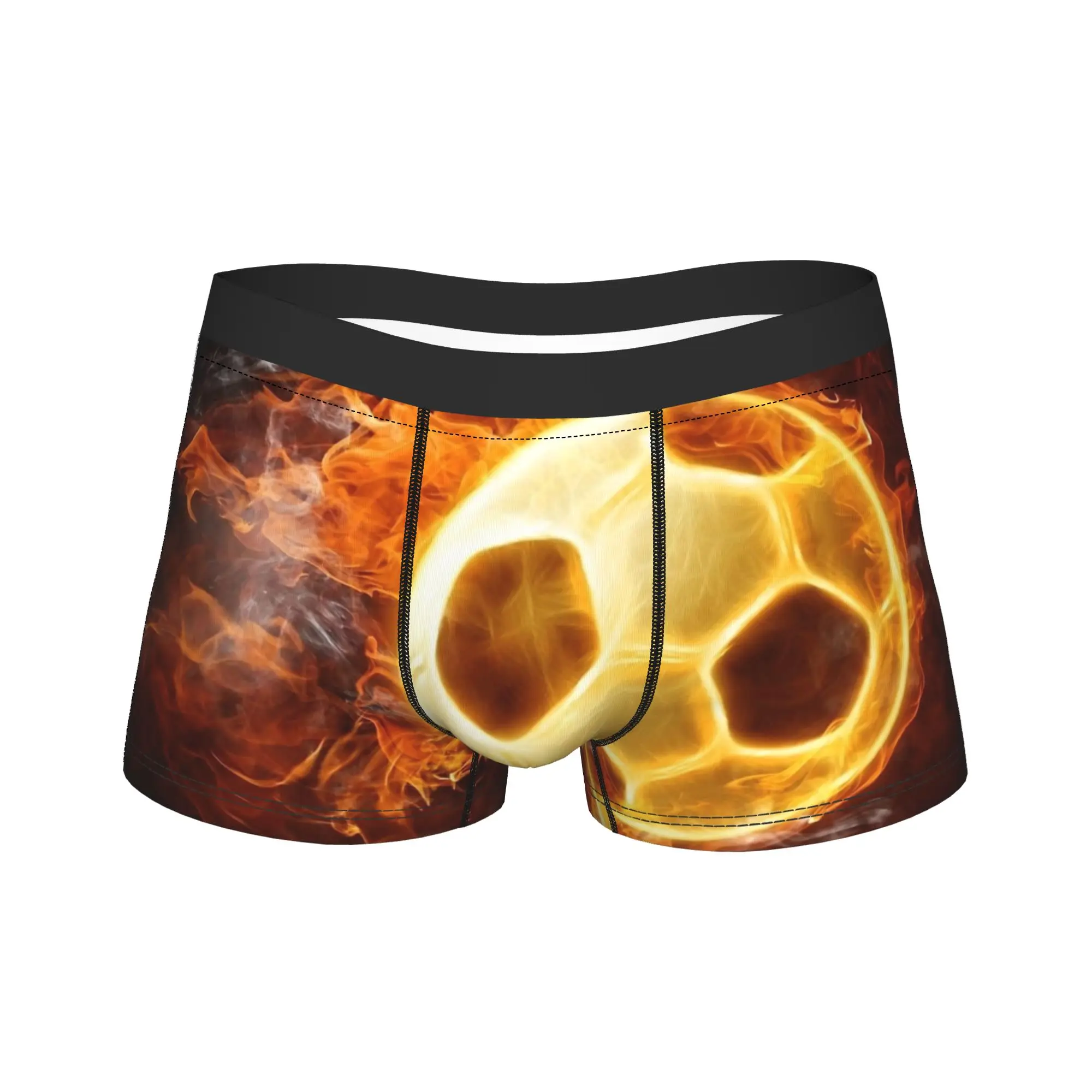 Men's Fire Balls Soccer Football Sports Long Underwear  Fashion Boxer Briefs Shorts Panties Male Breathable Underpants M-XXL