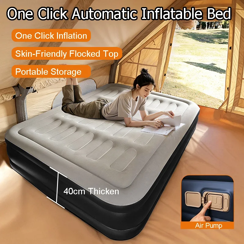 Inflatable Bed Air Mattress with Pump Self-inflating Mat Air Bed Blow Up Bed 40cm Thicken for Travel Outdoor Camping Air Bed