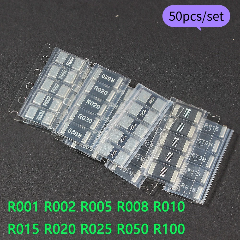 50PCS 2512 SMD resistor kit 1% precision Alloy Resistance New Chip Resistance R001 R002 R005 R008 R010 R015 R020 R025 R050 R100