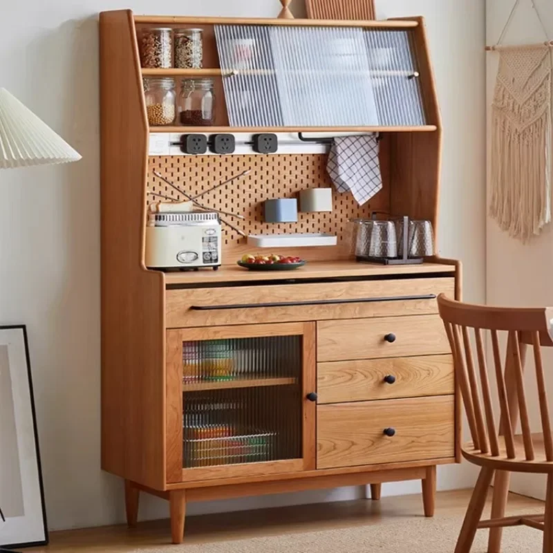 Integrated wall simple cherry wood tea cabinet kitchen storage wine cabinet