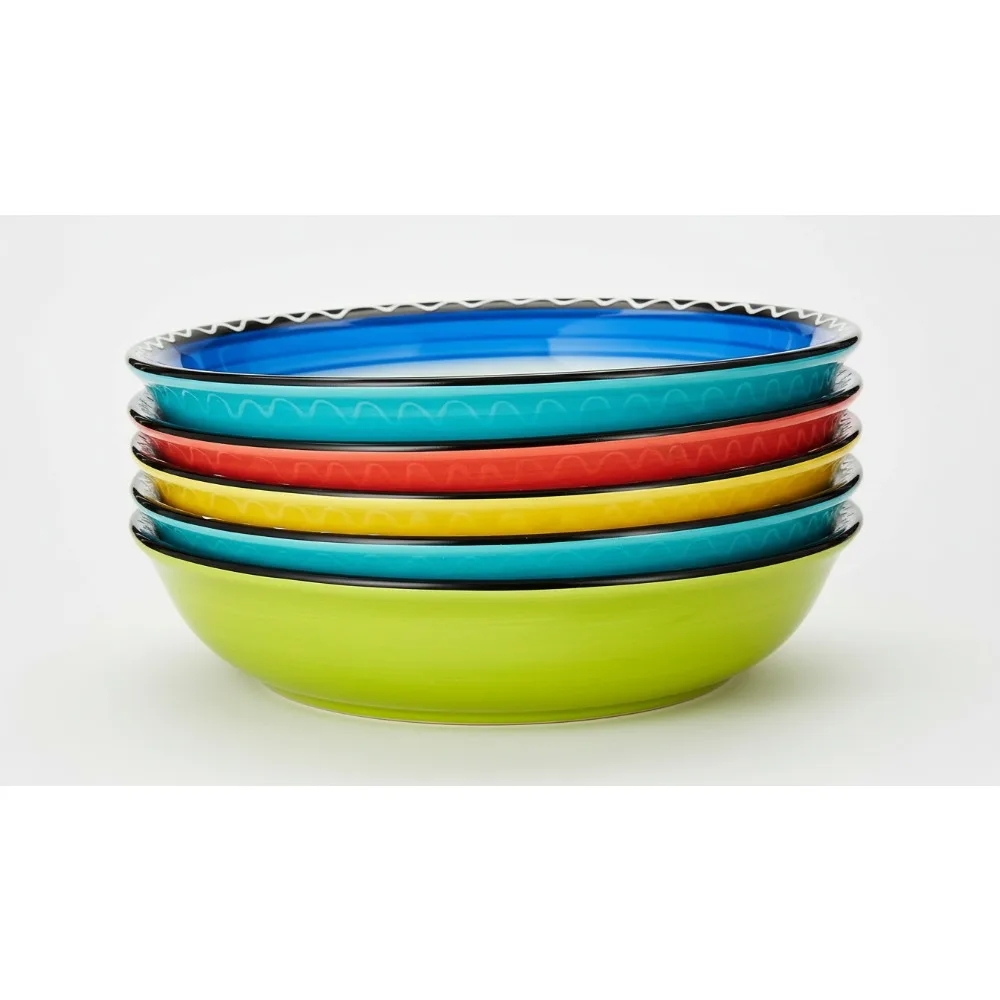 

Яркие керамические миски 9,25 дюйма, набор из 4 шт., большие красочные миски для супа с макаронами, 38 унций, безопасные для микроволновой печи для семейной столовой и развлечений