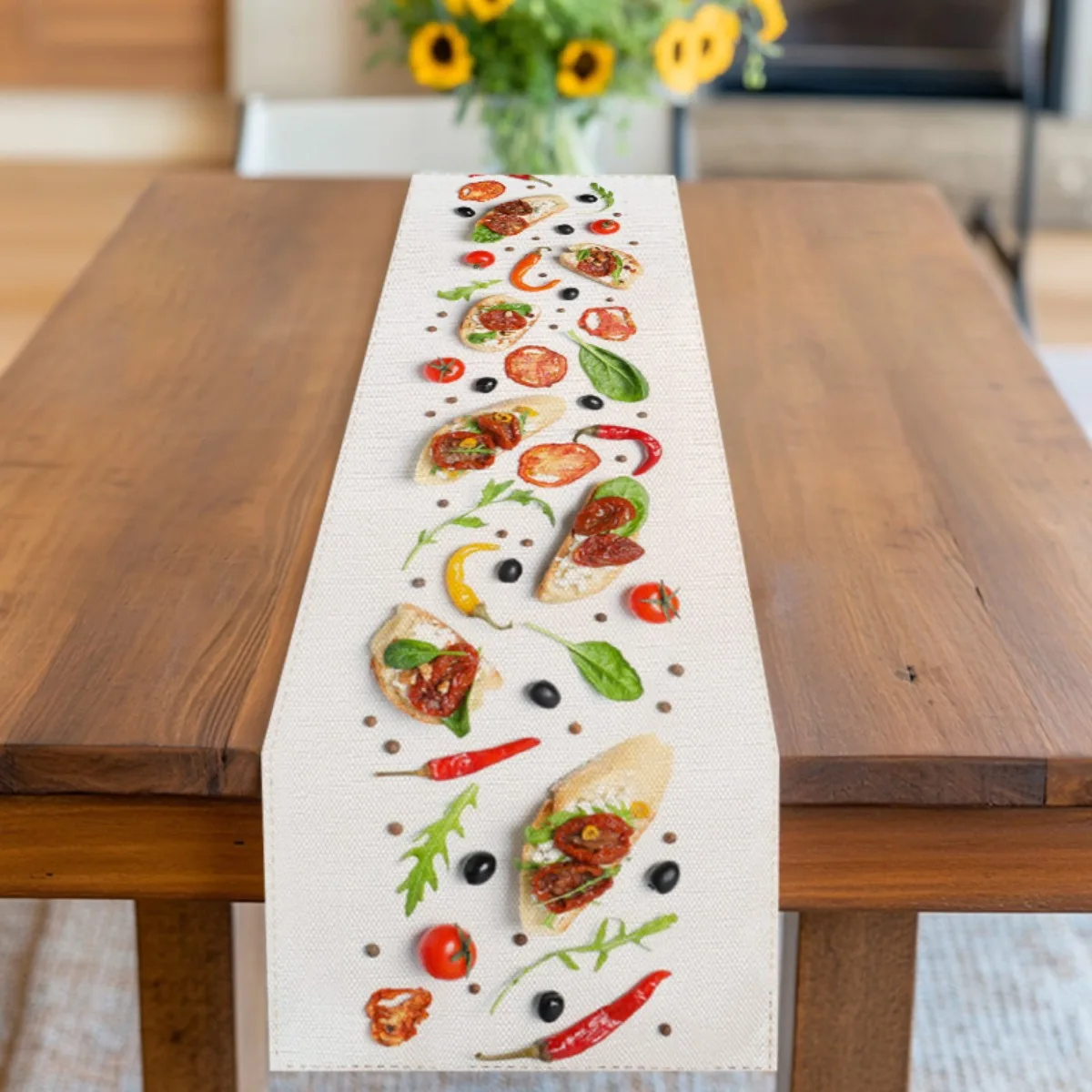1 Piece of Italian-Themed Table Runner Decorated with Tomato, Pepper, and Olive Motifs, Suitable for Farmhouse, Indoor, Kitchen, Celebrations, Table Decoration, Restaurant, and Banquet Decoration Supplies