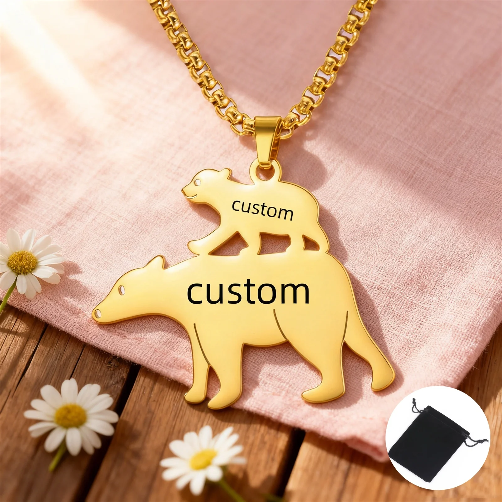 تخصيص اسم النص تاريخ حجم الدب القطبي قلادة الفولاذ المقاوم للصدأ الحيوان الدب القطبي سترة سلسلة موضة هدية عيد الأم #4