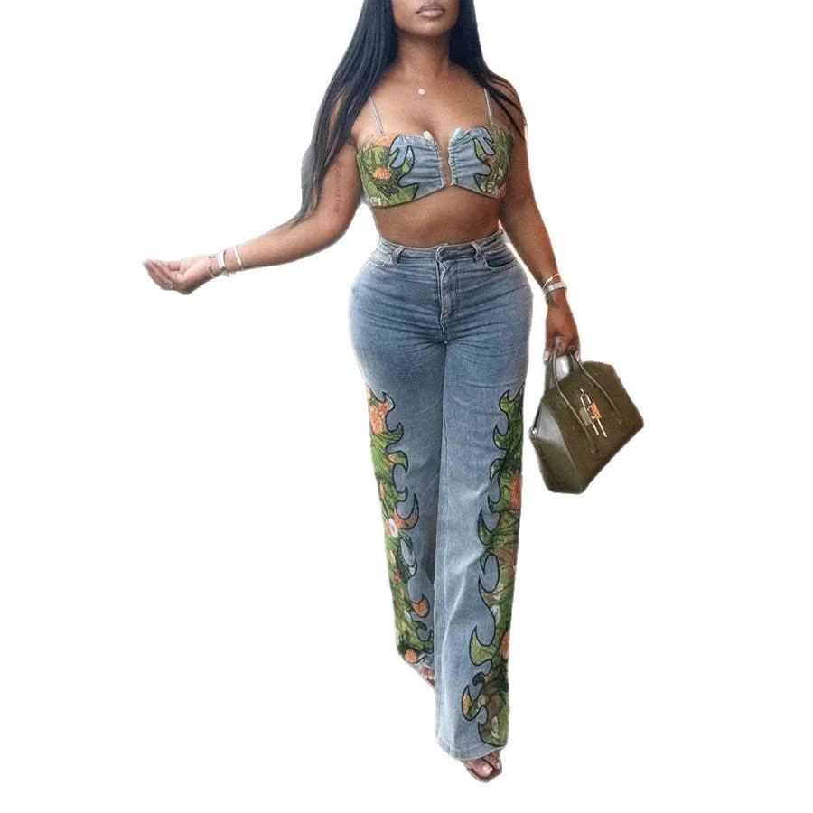 سروال دينم نسائي مطبوع مضحك عالي الخصر بسحاب يطير جينز مستقيم 2025 صيف جديد شعبي ملابس الشارع الشهير ملابس حفلات النادي المثيرة