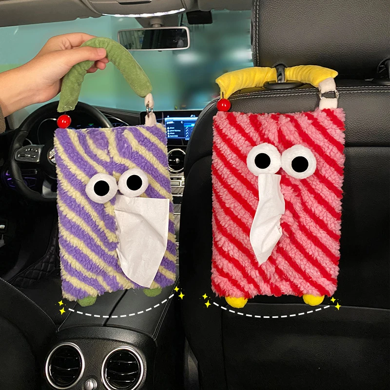 Creative Cartoon Big-Eyed Monster Tissue Box Home Office Car Hanging Paper Napkin Decorative Organizer Holder Car Interior Acces