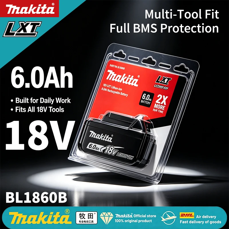 Originele 6AH Makita BL1860 6Ah-accu voor elektrisch gereedschap, Li-ion vervangingsaccu, compatibel met LXT BL1850 BL1840, voor 18V-schroefmachines, inclusief BMS, 18V-accu (1~4).