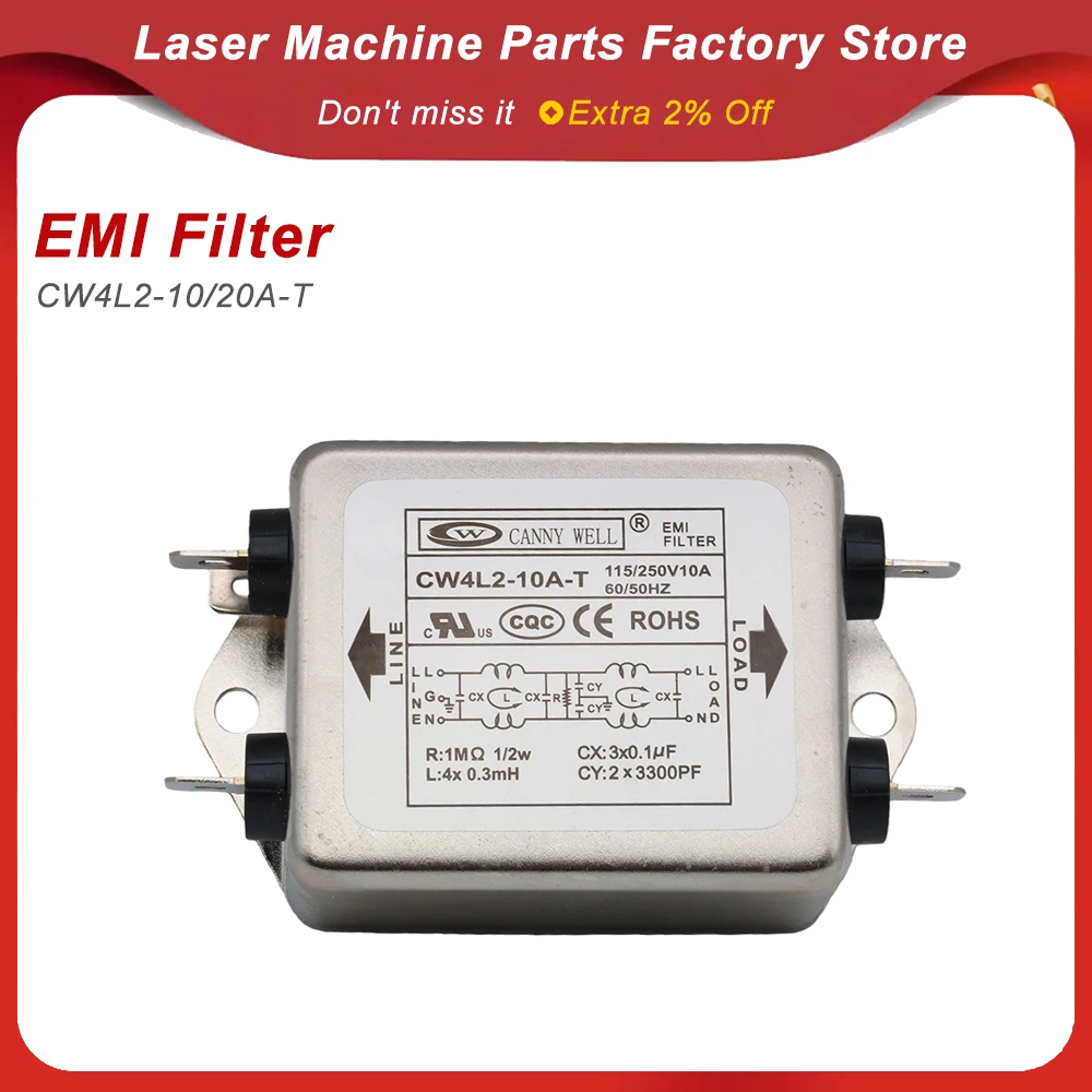 

Single Phase EMI Power Line Filter CW4L2-10A-T CW4L2-20A-T AC 115V/250V 10A/20A 50/60Hz Noise Suppressor