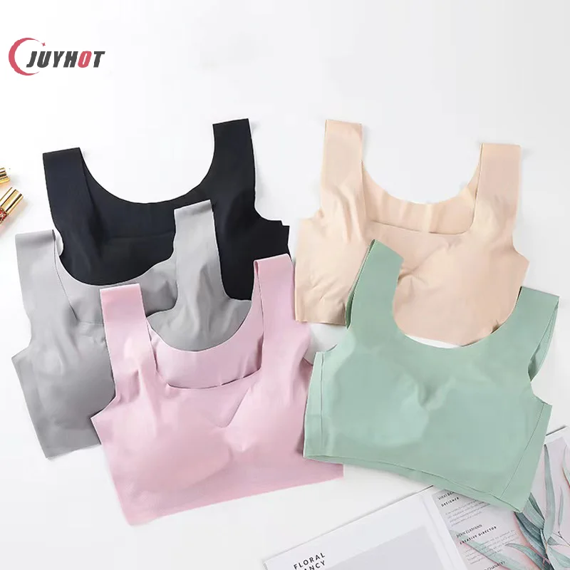 

Detachable Chest Pad Pull Up Bra Underwear Women's Seamless Ice Silk Bra Without Steel Ring Breathable Push Up Yoga Vest