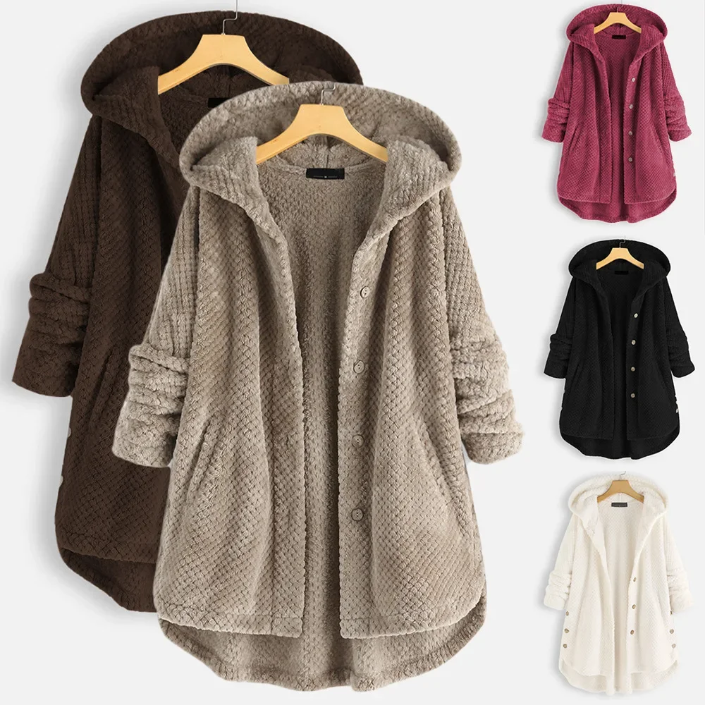 

Women's Oversized Hooded Velvet Jacket, Thin Coat, Mid-length, Fashion, Casual, Winter
