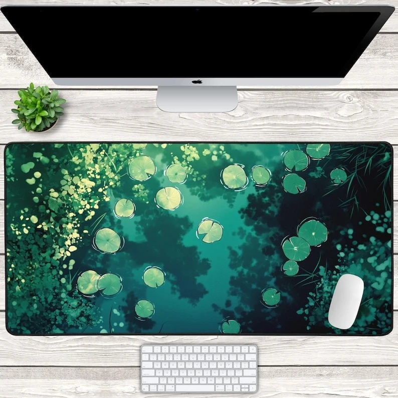 

Lily Pad Desk Mat Green Mouse Pad Cute Pond Mouse Pad Green Deskpad Cute Desk Accessories Kawaii Decor Mouse Pads Gaming Rug