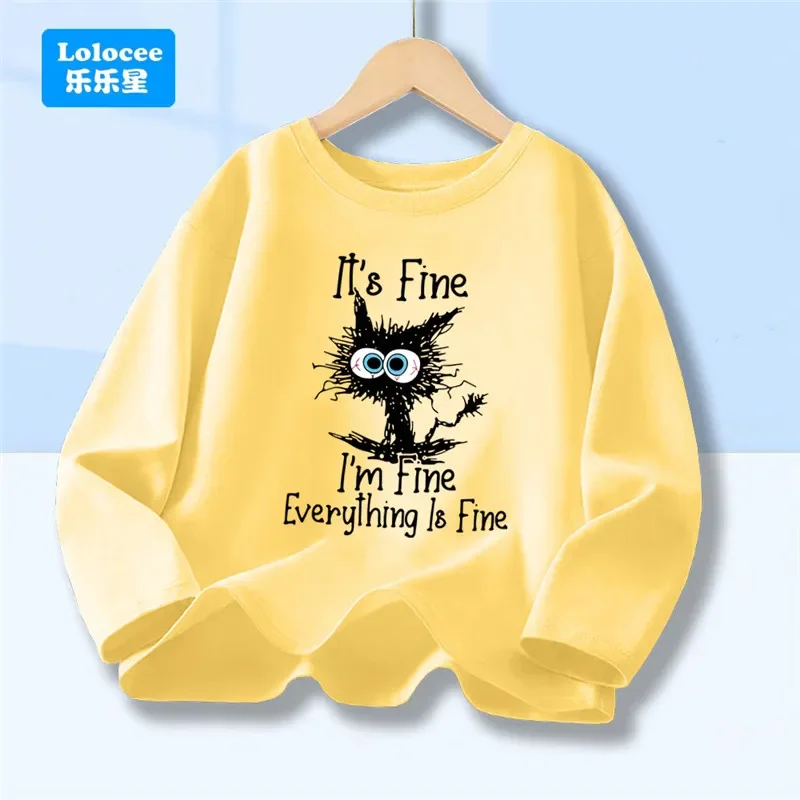 كل شيء جيد تي شيرت مضحك الساخرة القط طويلة الأكمام ملابس علوية من القطن الاطفال خمر الشارع الشهير المراهقين تي شيرتات رائع FCM01
