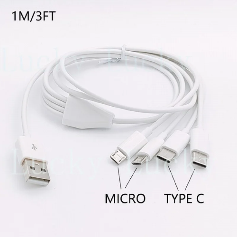 f  for  1m 3ft 4 in 1 USB to 2 Type C + 2 Micro Charging Cable Multiple Charging Cable
