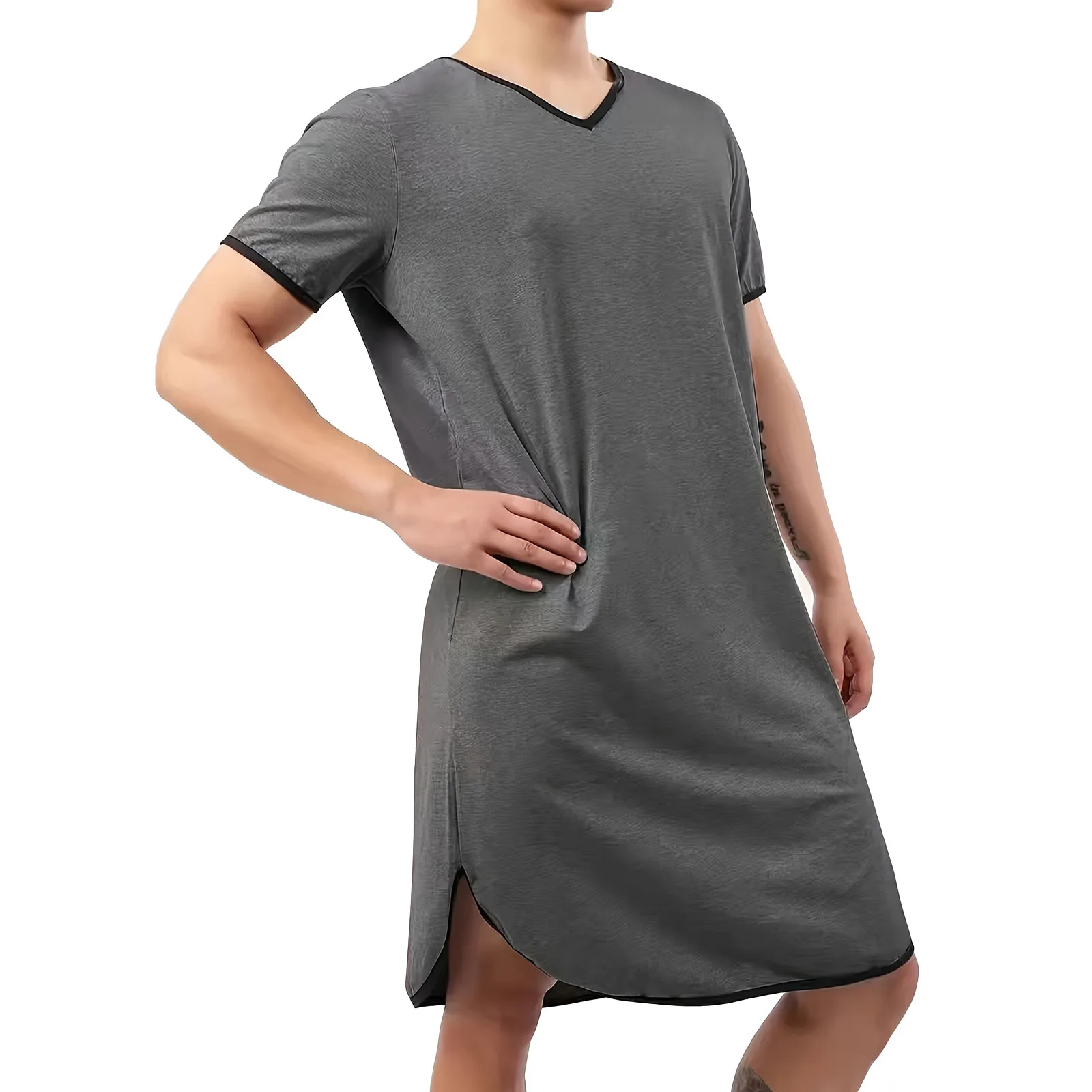 Men's Thin Lengthened Modal Pajamas Loose Short Sleeved Skin Friendly Pajamas T-Shirts Household Clothes Home Wear Loungewear