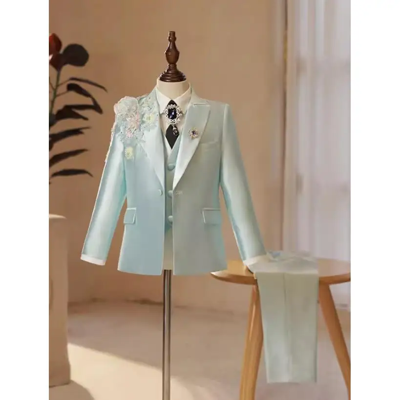 Boys' Dress Set Handmade Children's Suit Flower Girl Wedding Boys' Suit Host Piano Performance Fashion Blazer a3753