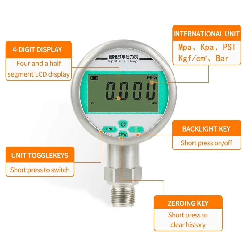 

Digital Pressure Gauge 0-0.1Mpa 0-0.16Mpa 0-0.25Mpa M20*1.5 Air Gas Oil Water Vacuum Radial Intelligent Manometer