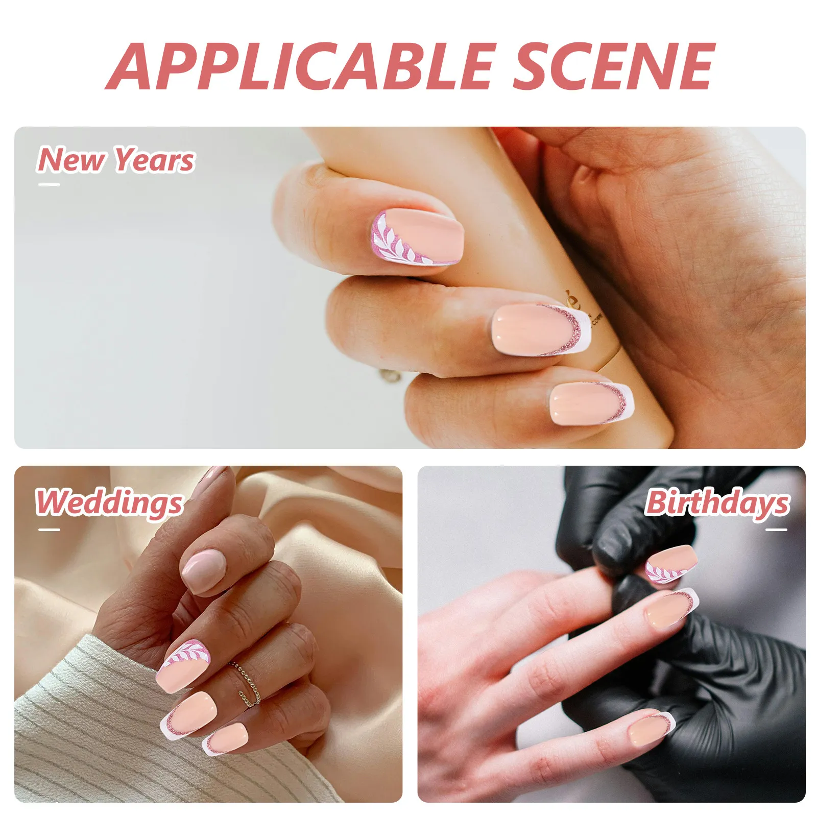 1Set Glitter Press on Nails Stylish Fake Nails for Women Teens Full Cover Plastic False Nail Tips Quick Convenient Manicure