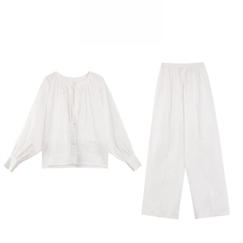 

Летний легкий свободный костюм MANNALA из льна с вышивкой, с поясом, длинные рукава, комплект из двух предметов для женщин