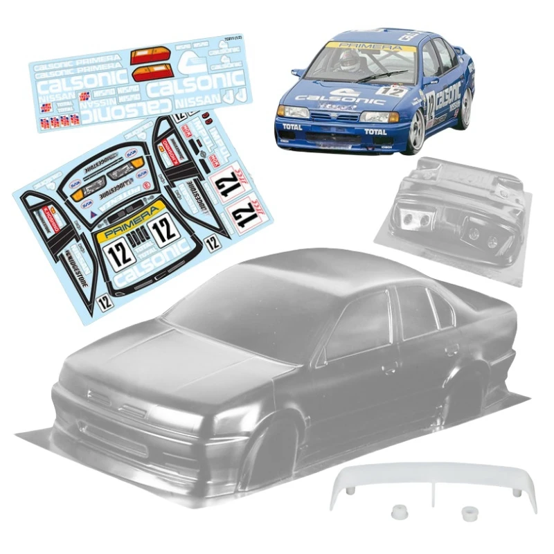 

TC011 1/10 Nissann Primera BTCC On Road car Drift Clear Lexan Body W/Rear spoiler + Light buckles and decal sheet