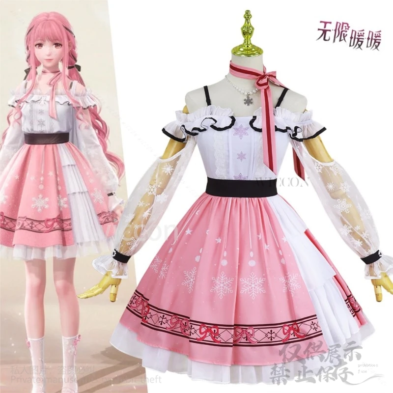 Anime Game Infinity Nikki Cosplay Roze Leuk Kostuum Jurk Lolita Uniform Pruiken Voor Meisjes Vrouw Halloween Kerst Aangepast
