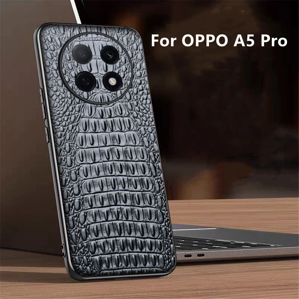 Genuine Cowhide Leather Crocodile Case For OPPO A5 Pro Matte Armor Back Cover