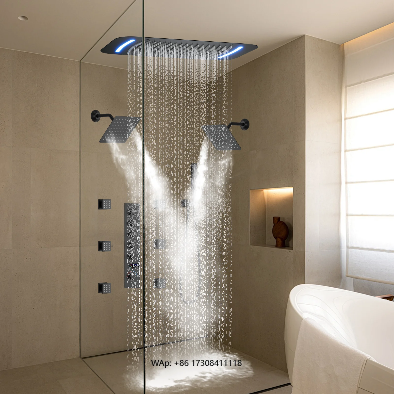 

8 inch double overhead rain shower handheld shower head bathroom shower system