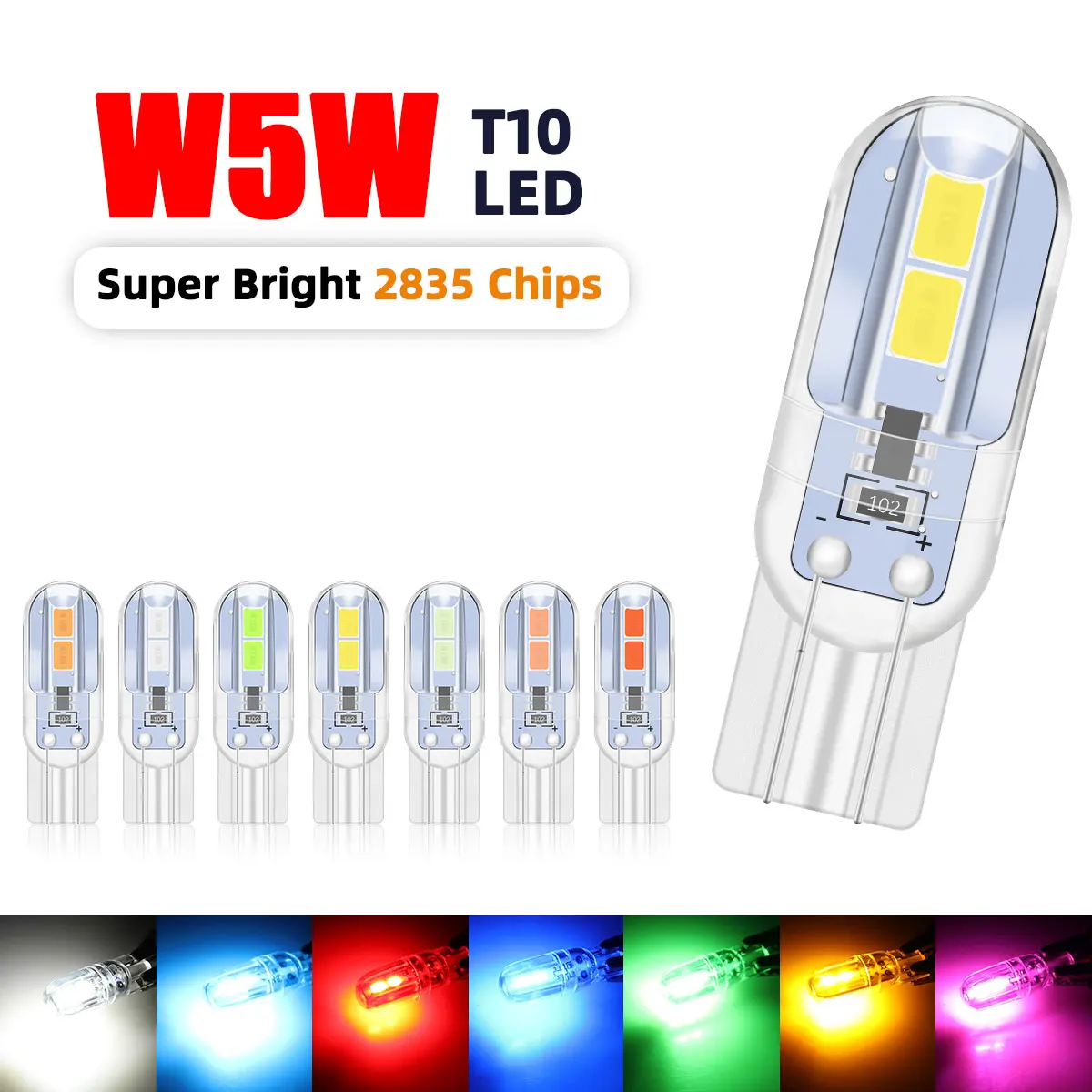 

10PCS T10 W5W LED Bulbs Canbus 194 168 LED Car Reading Interior Light Super Bright Day Running Light 12V 6000K 4SMD 2835
