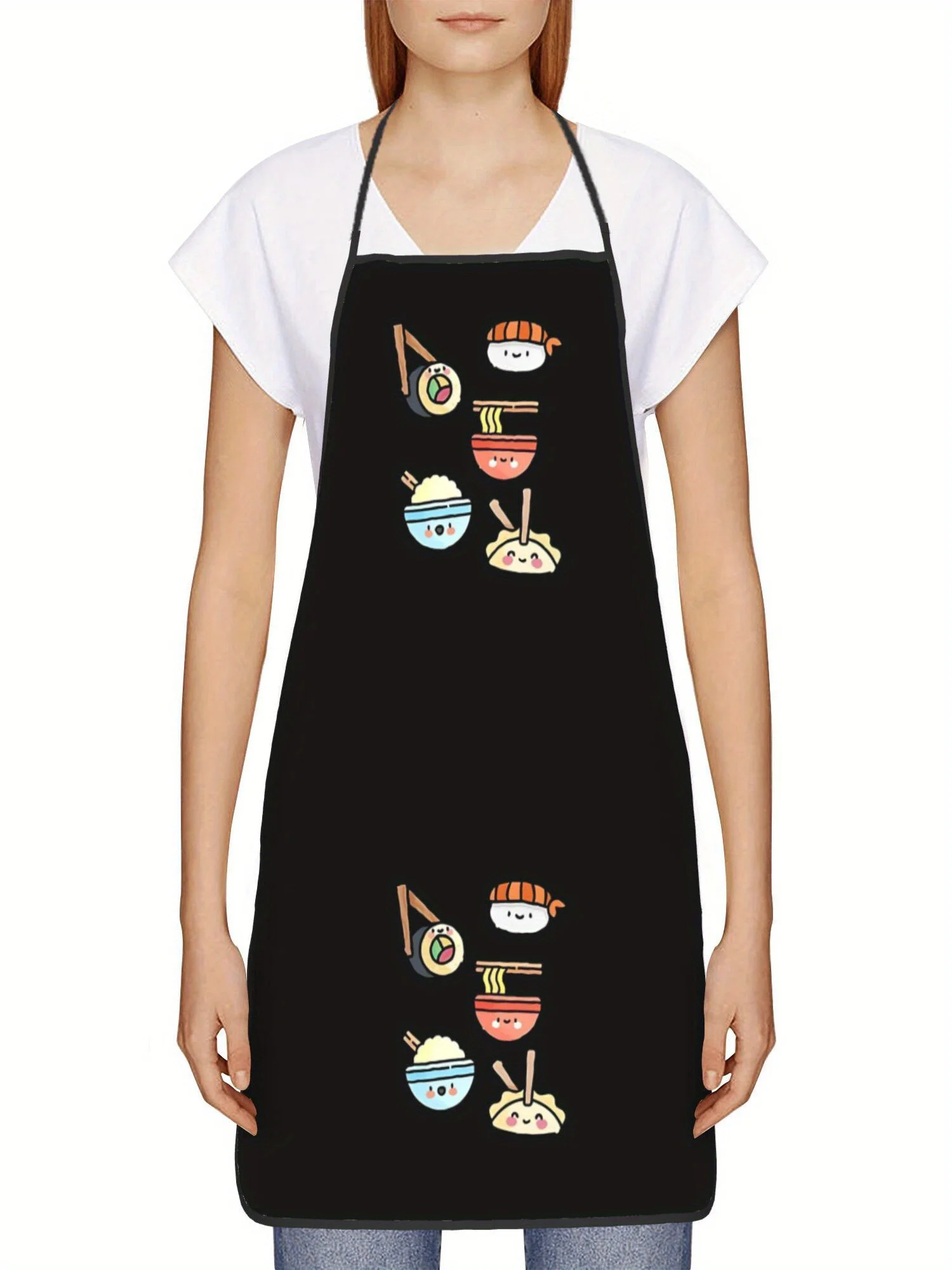 Japanese Food Print Kitchen Apron - Sushi Ramen Noodle Design Chef Bib for Cooking Baking