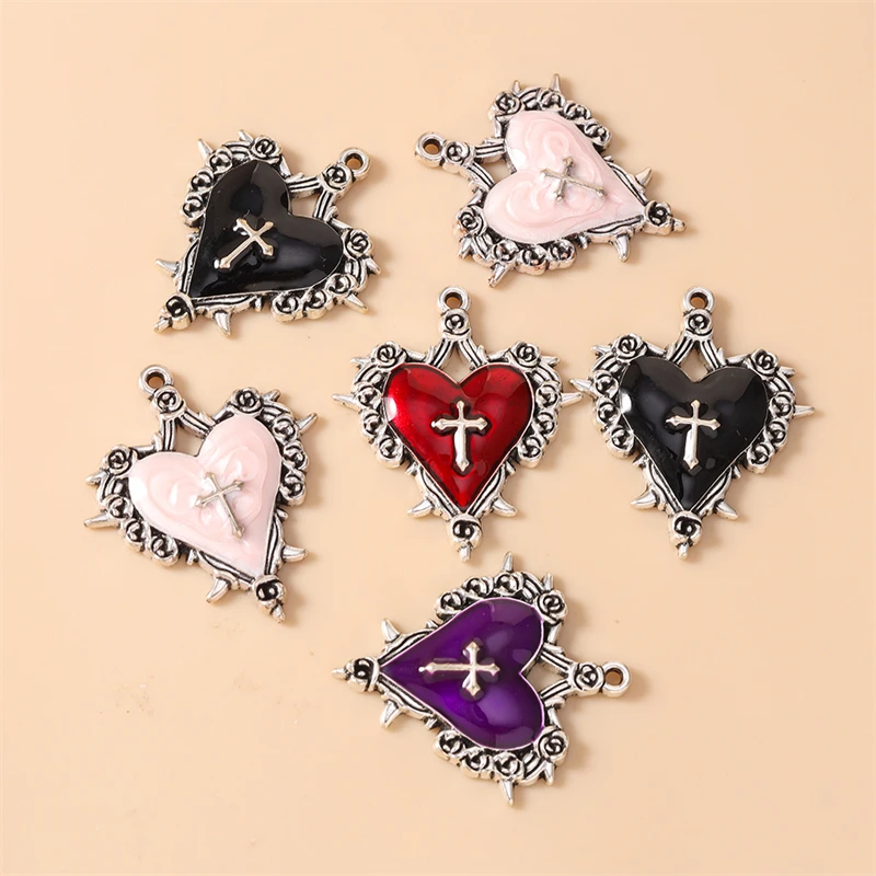 10 Stück 30 x 34 mm niedliche Emaille-Liebesherz-Kreuz-Anhänger für die Schmuckherstellung, Ohrringe, Anhänger, Halsketten, Armbänder, DIY-Bastelzubehör – Detail 4