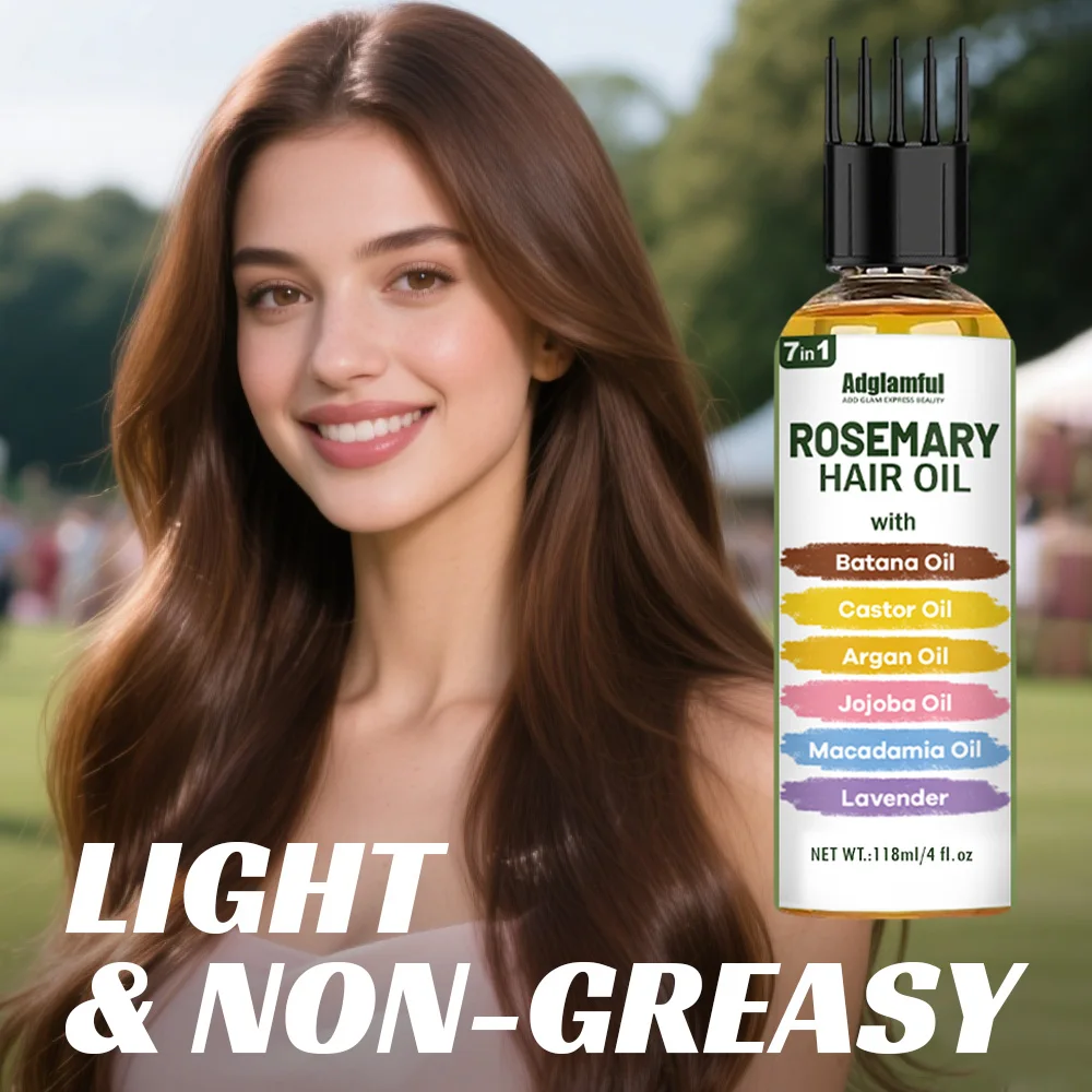 

Adglamful Hair Care Oil Is Rich in Batahna Oil, Rosemary, Lavender and Other Hair Care Ingredients. 7-in-1 Protects Hair, Prevents Hair Breakage and Split Ends, Makes Hair Smooth and Silky, Moisturizes and Locks in Moisture. Suitable for All Hair Types. D