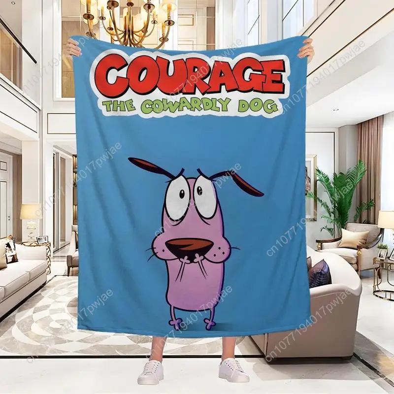 C-Courage The Cowardly Dog Throw  Blanket Aesthetic Art Flannel Blanket Portable Home Travel Camping Sofa Picnic Thickening Flan