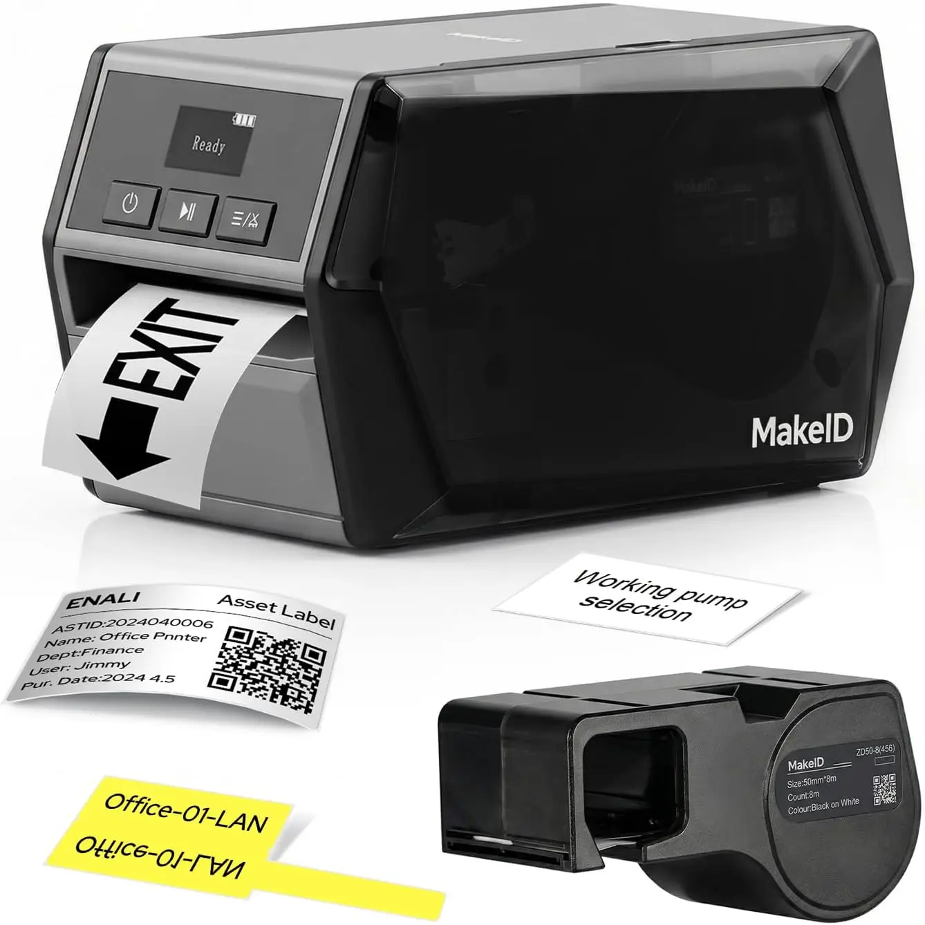 

Industrial Label Printer 2" Print Head, Desktop Label Maker, 2600mAh Battery, 300 DPI, Auto Cutter, for Job Sites