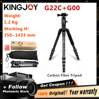 KINGJOY G22C+G00 Carbon Fiber Tripod Digital Camera Tripode Monopod DSLRs Canon Sony Nikon Travel Tripe Stand 143cm Max