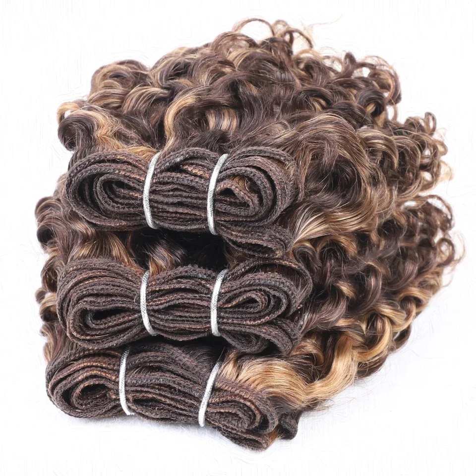 Jerry Curly Human Hair Bundles Brazilian Kinky Curl 3pcs P4/27 Highlight Human Hair Weave Bundles Remy Hair Extension