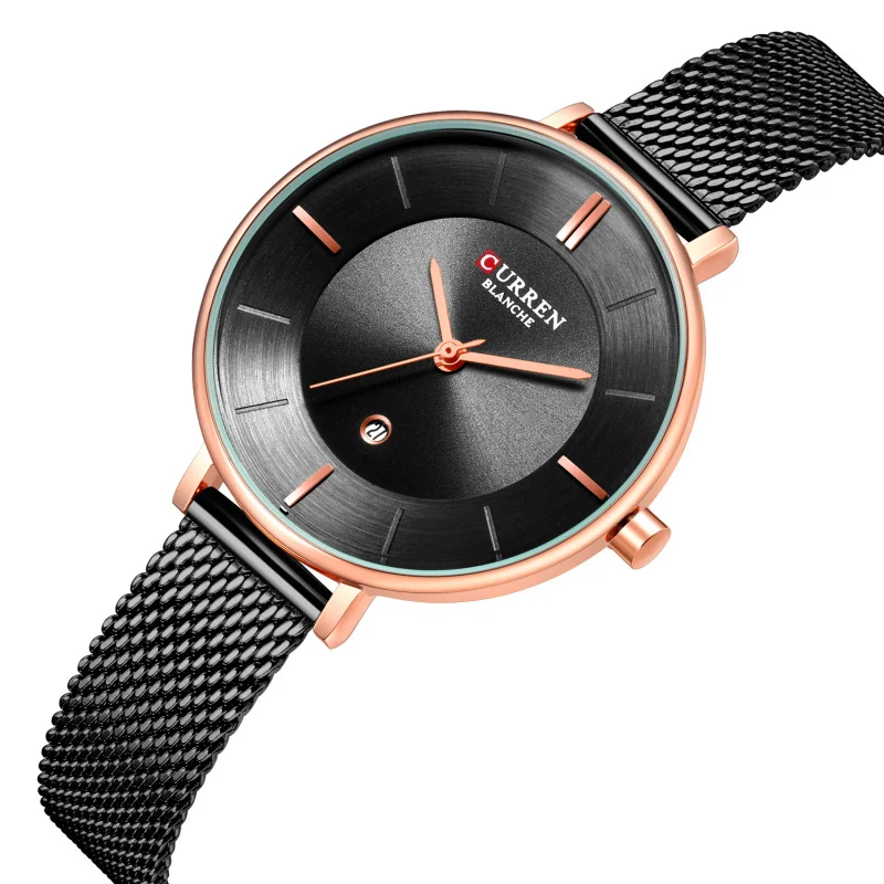 Curren Carian 9037, женские часы с сетчатым ремешком, часы с календарем, водонепроницаемые кварцевые часы, модные женские часы
