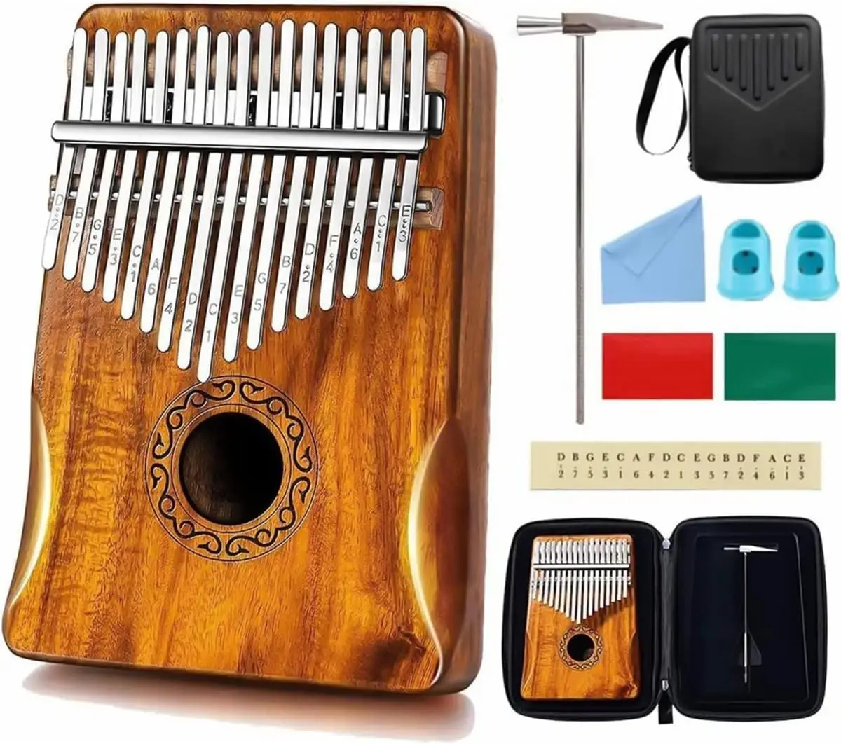 Thumb Piano 17 Keys Built-in Waterproof Protective Case, Portable Mbira Finger Piano Gift for Kids and Adult  Wood color