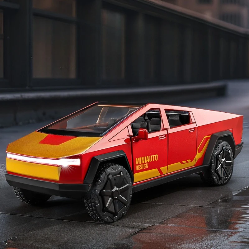 

1:32 Cybertruck Pickup Alloy Car Diecast Metal Model Sound Light Desktop Collection Decorative Gifts Boys Display Ornament