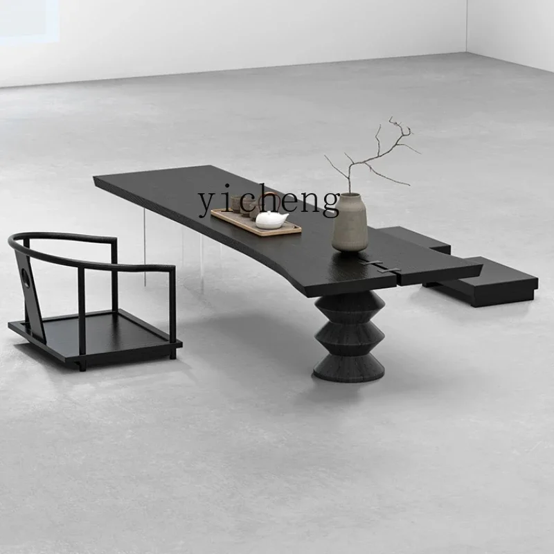 Zc Solid Wood Black Short Tea Table Tatami Tea Table Log Carbonized Workbench Desk