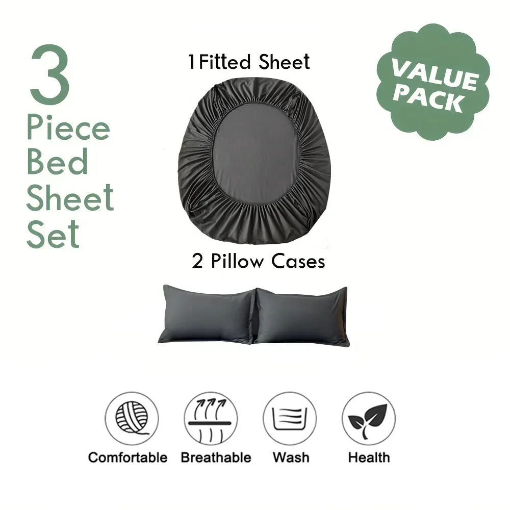 طقم ملاءات سرير مكون من 3 قطع من القطن (1 ملاءة جاهزة + 2 كيس وسادة) غطاء مرتبة ناعم قابل للتنفس مع غطاء وسادة طقم سرير