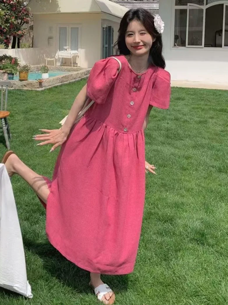 Romantique Magenta Dr Femmes Été Nouveau Unique Super Belle Pur Aosphère Quali Long Dr Coréen Sle Printemps Automne...