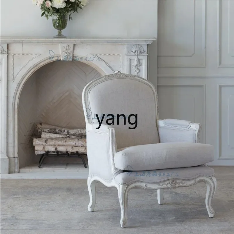 LTT American country light luxury solid wood sofa French retro white oak living room sofa chair