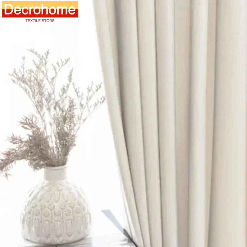 

2024Nordic Curtains for Living Dining Room Bedroom Simple Light Luxury Milky White Bay Window Velvet Cloth Curtain French Window