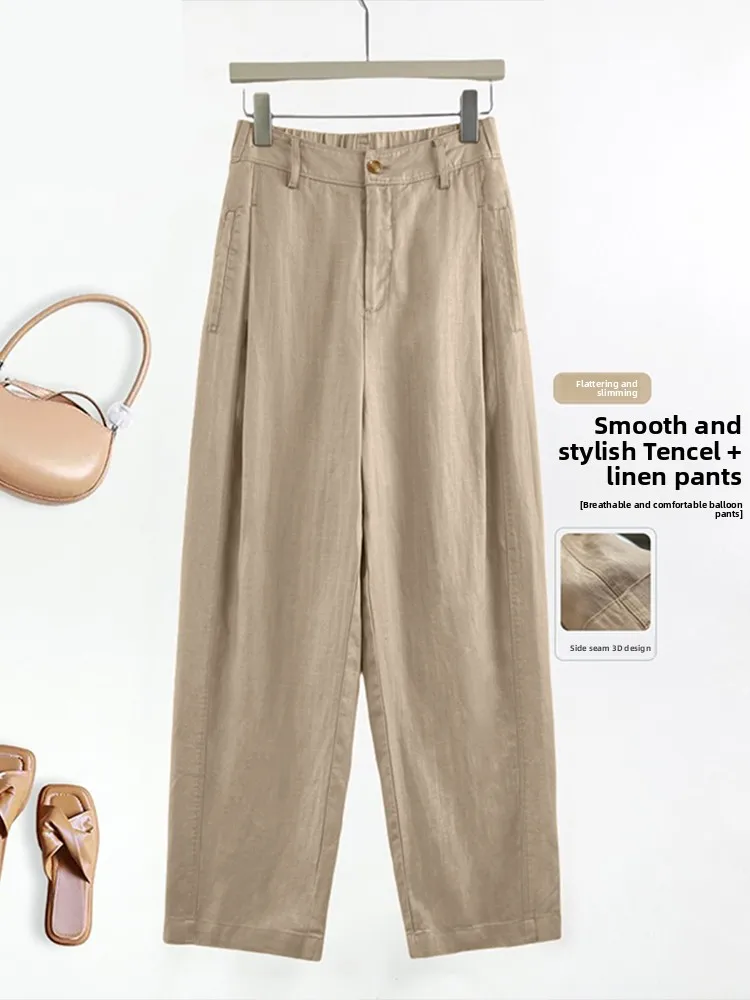 

Summer Thin Harlan Pants Women's High Waist Nine Points Cabbage Pants Casual Style Linen Material Commute Style