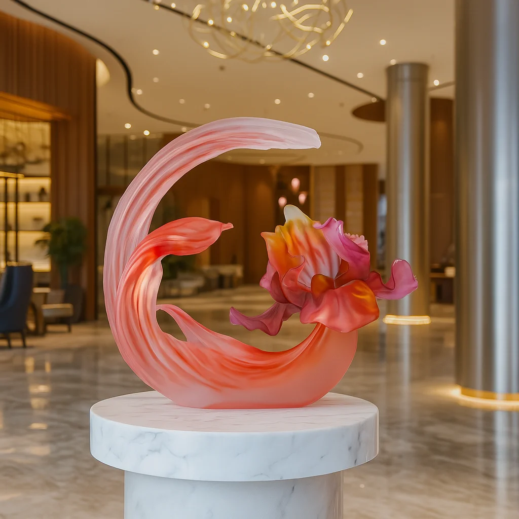 Custom Large Abstract Indoor Handmade Sculpture Luxury Crystal Decor Transparent Resin Crafts for Hotel Lobby