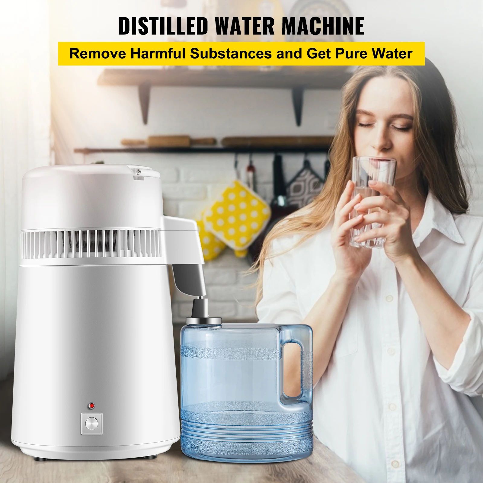 SucceBuy Pure Water Distiller 750W, Purifier Filter Fully Upgraded with Handle 1.1 Gal /4L, BPA Free Container, Perfect for Home Use, White