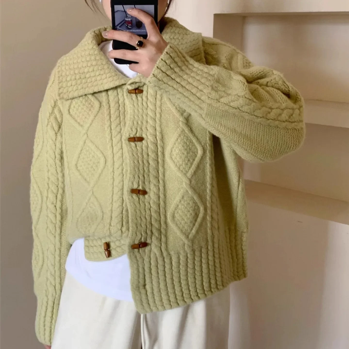 خريف شتاء جديد وصول الكورية نمط مفتوح سترة معطف فوقي لينة مريحة محبوك سترة مع تويست نمط كسول حلاوة #4