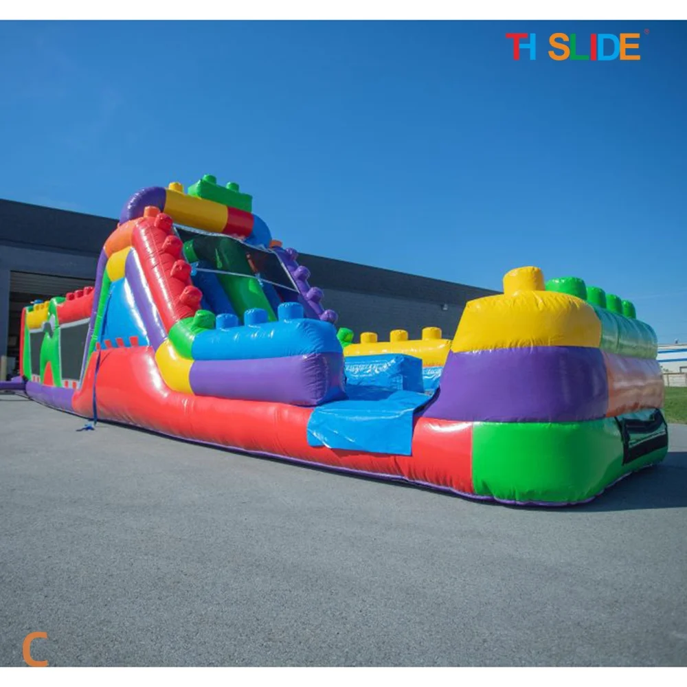 Par navire à porte, jeux de sport gonflables colorés pour parcours d'obstacles de 15x3m, toboggans d'eau gonflables commerciaux à double voie et piscine