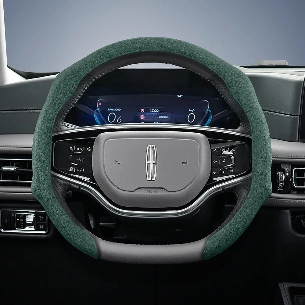 Suitable for Lincoln Premium Suede Snap-On Steering Wheel Cover, Non-Slip and Durable, Round and D-Shaped Steering Wheel
